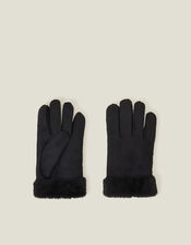 Faux Sheepskin Lined Gloves, Black (BLACK), large