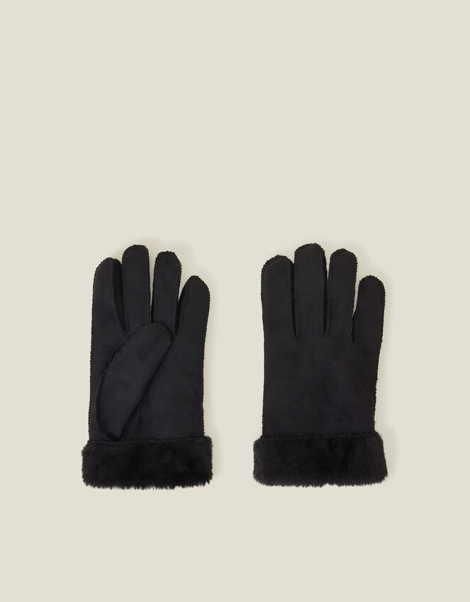 Faux Sheepskin Lined Gloves, Black (BLACK), large