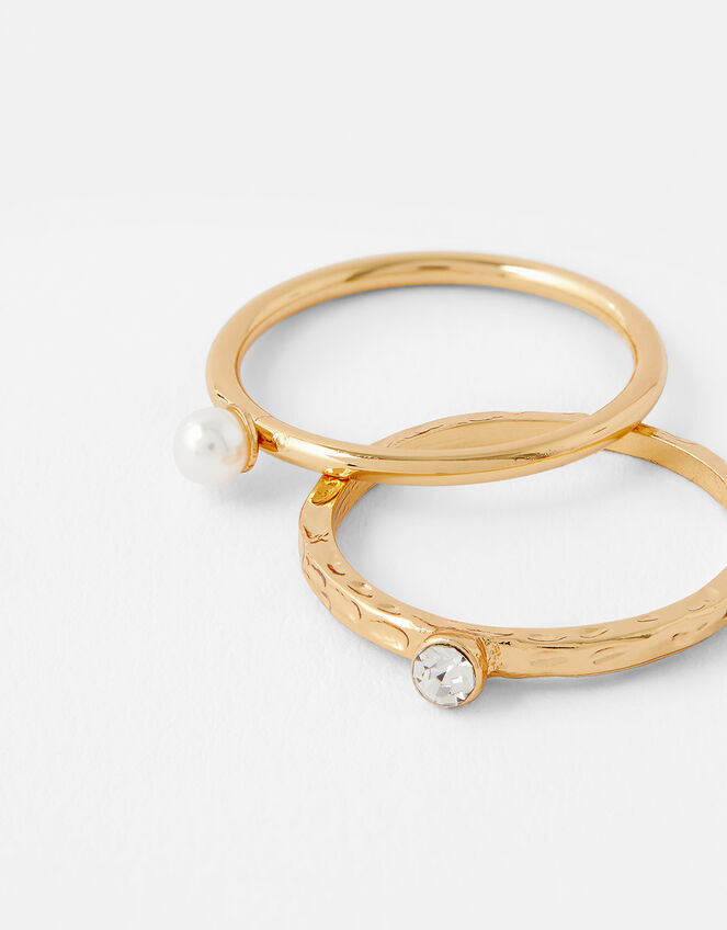 Pearl and Crystal Ring Set, Cream (PEARL), large