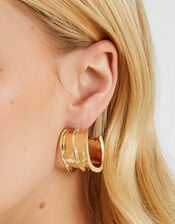 Chunky Ribbed Hoop Earrings Gold, , large