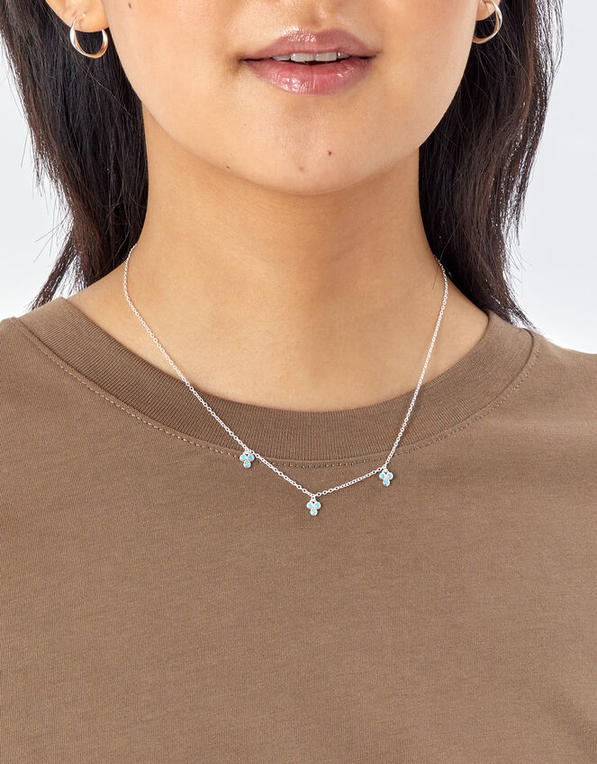 Sterling Silver Turquoise Station Charm Necklace, , large