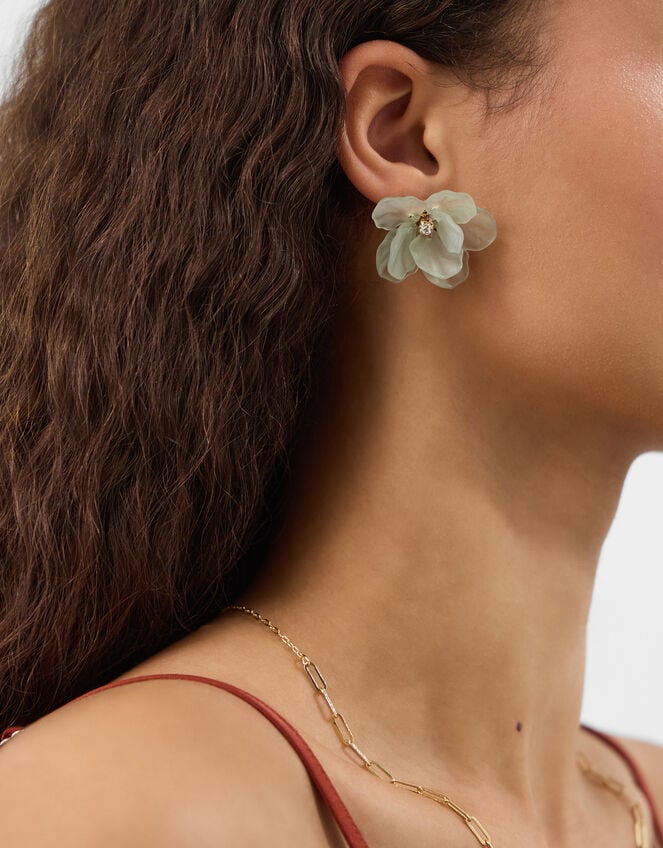 Frosted Flower Stud Earrings, , large