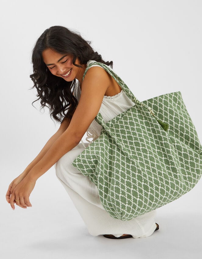 Geometric Print Weekender Bag, , large