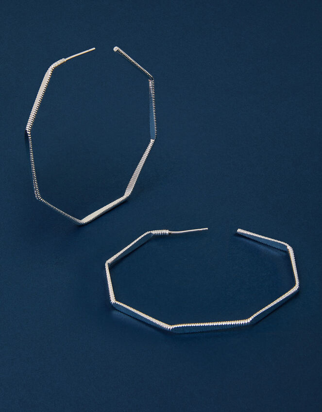 Sterling Silver-Plated Octagon Hoop Earrings, , large
