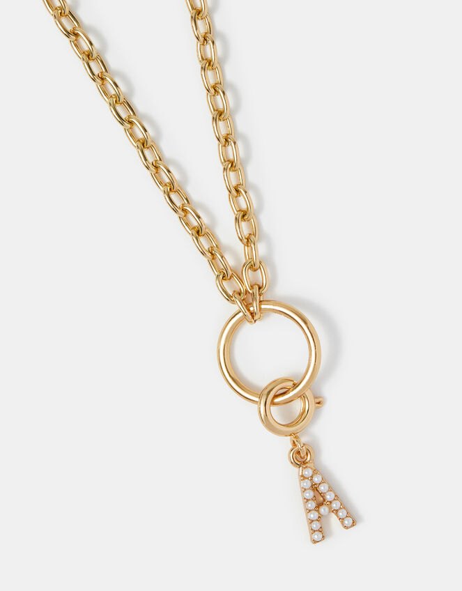 Pearl Initial Jewellery Charm, Gold (GOLD), large