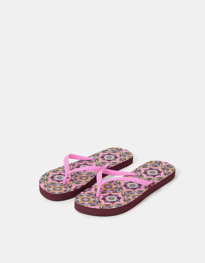 Tile Print Flip Flops, Natural (NATURAL), large