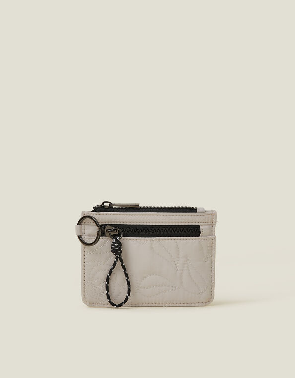 Quilted Nylon Card Holder, Cream (CREAM), large