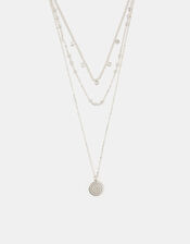 Filigree Coin Pendant Layered Necklace, Silver (SILVER), large
