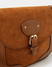 Saddle Buckle Crossbody Bag, Tan (TAN), large