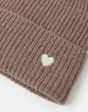 Heart Embroidered Beanie Hat, Mink (MINK), large