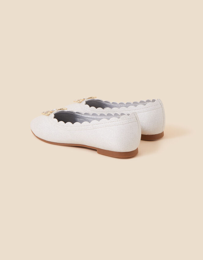 Girls Butterfly Scallop Ballerina Flats, Ivory (IVORY), large
