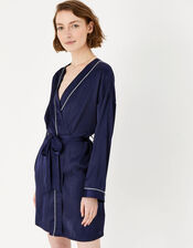 Piping Detail Satin Robe , Blue (NAVY), large