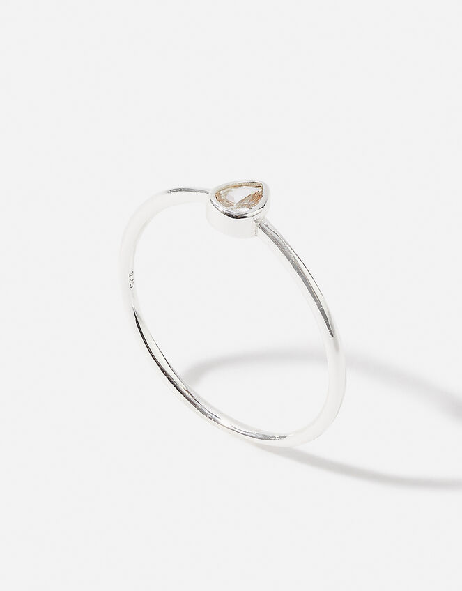 Sterling Silver Teardrop Ring, Silver (ST SILVER), large