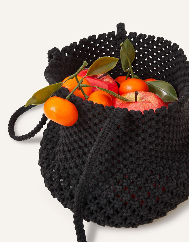 Macrame Bucket Shoulder Bag, Black (BLACK), large