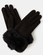 Suedette Cuff Gloves, Black (BLACK), large