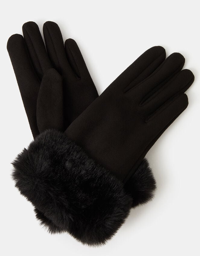 Suedette Cuff Gloves, Black (BLACK), large