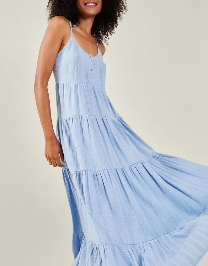 Daisy Jacquard Strappy Tiered Maxi Dress, Blue (BLUE), large