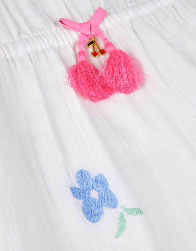 Girls Cherry Embroidered Kaftan, White (WHITE), large