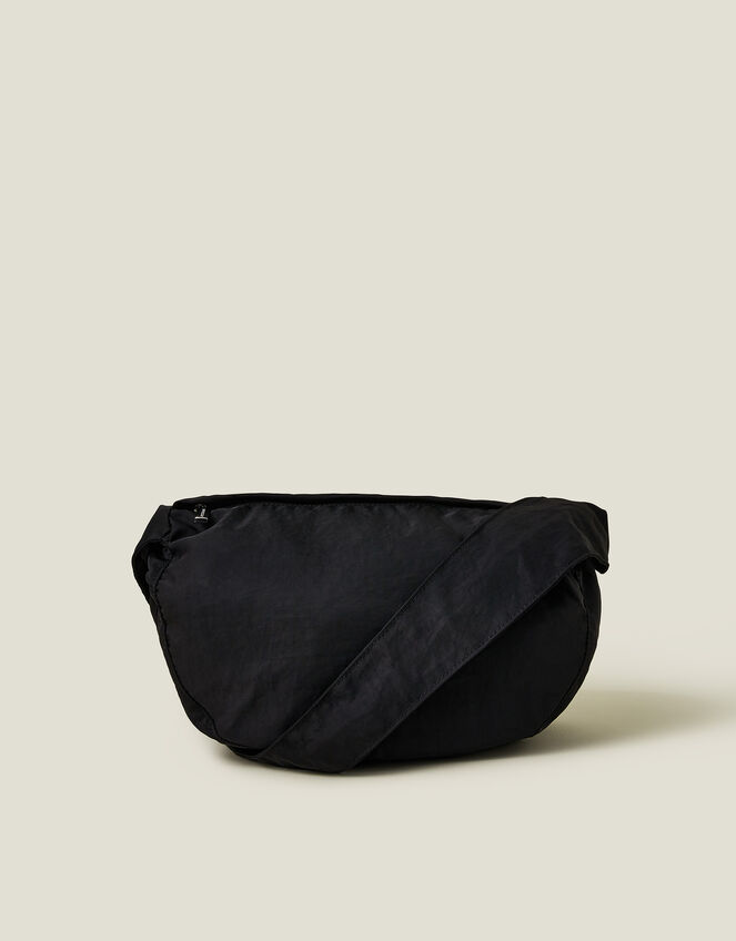 Ruched Strap Sling Bag, Black (BLACK), large