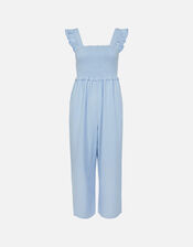 Ruffle Strap Smocked Jumpsuit, Blue (BLUE), large