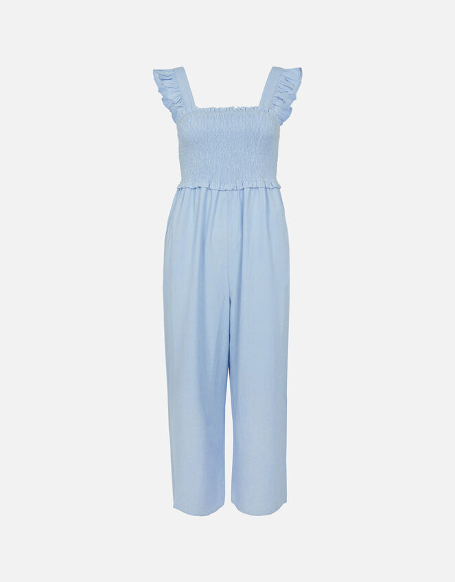 Ruffle Strap Smocked Jumpsuit, Blue (BLUE), large