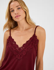 Lace Trim Short Pyjamas Set, Red (BURGUNDY), large