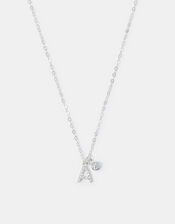 Sterling Silver Stone Initial Pendant Necklace, Silver (ST SILVER), large