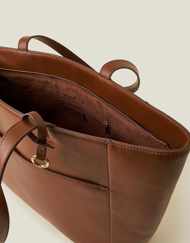 Smooth Faux Leather Tote Bag, Tan (TAN), large