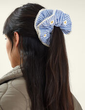 Daisy Stripe Hair Scrunchie Blue, , large