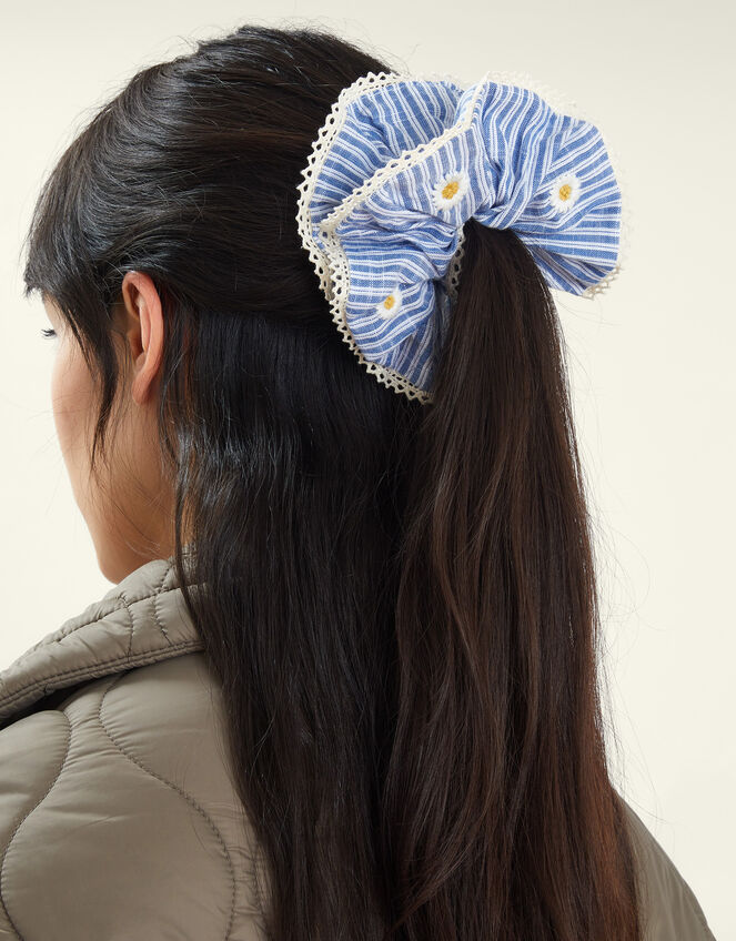 Daisy Stripe Hair Scrunchie Blue, , large