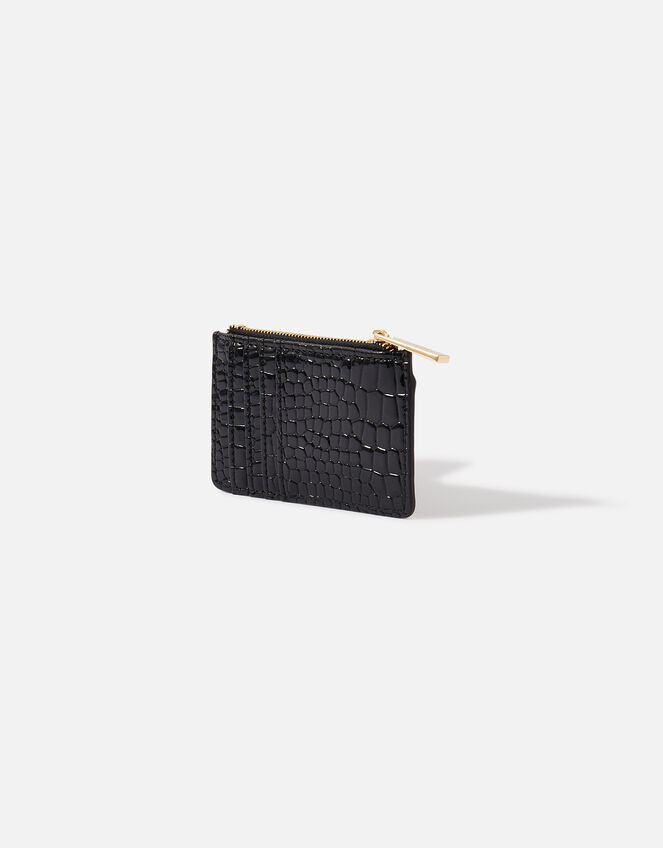 Faux Croc Patent Card Holder , Black (BLACK), large