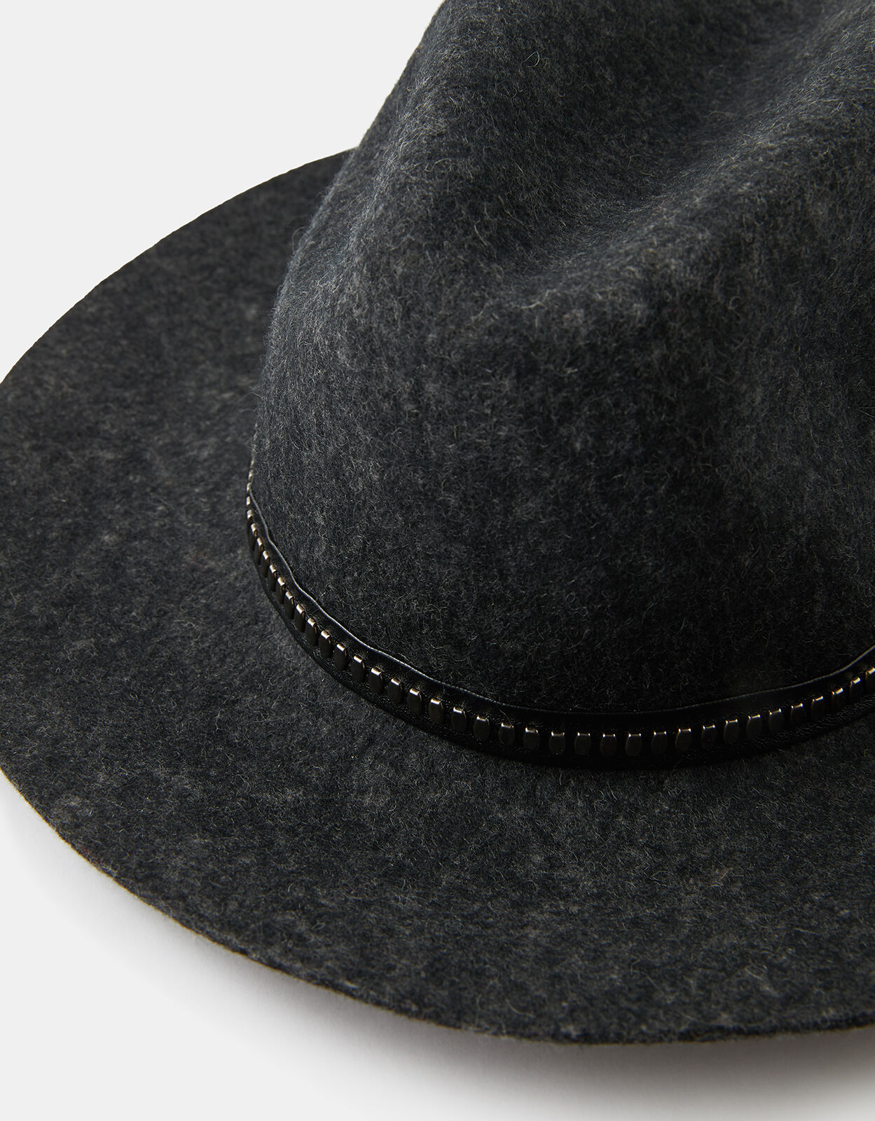 Chain Trim Fedora in Pure Wool Black 