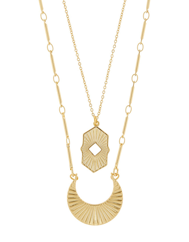 Layered Fan Pendant Necklace Set, , large