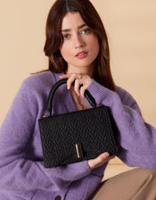 Small Logo Embossed Handheld Bag, Black (BLACK), large