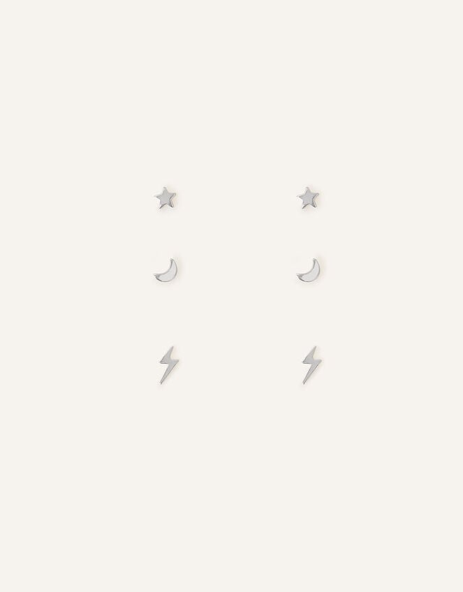 3-Pack Sterling Silver Celestial Stud Earrings, , large