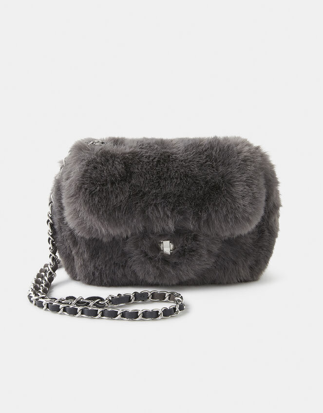 Mini Fluffy Cross-Body Bag, Grey (GREY), large