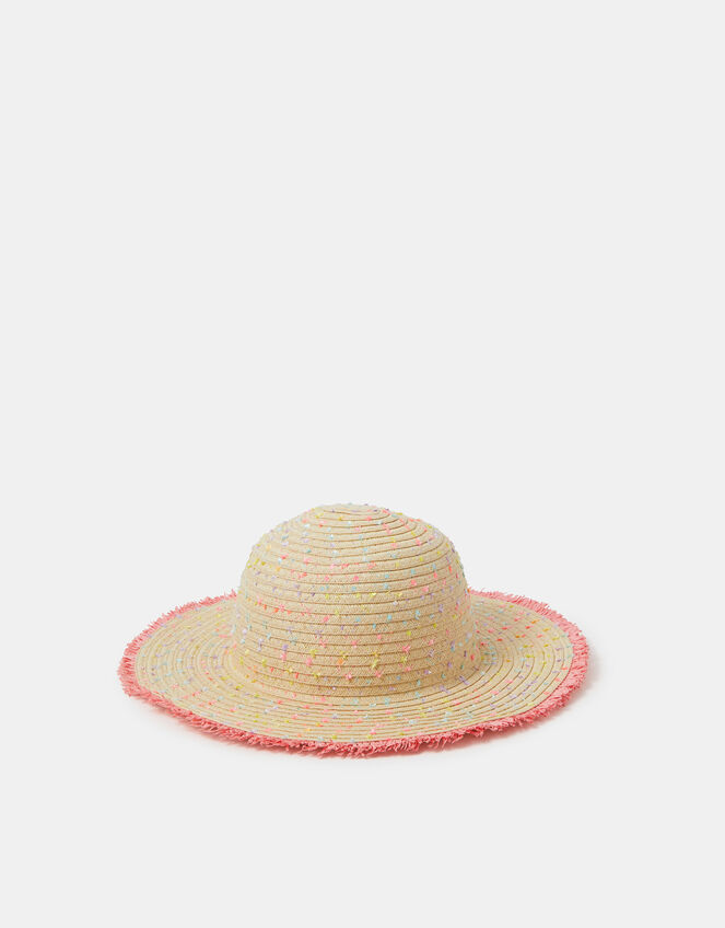 Girls Speckled Floppy Straw Hat, Multi (PASTEL MULTI), large