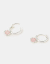 Sterling Silver Healing Stone Hoop Earrings, Pink (PINK), large