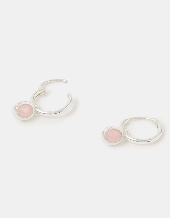 Sterling Silver Healing Stone Hoop Earrings, Pink (PINK), large
