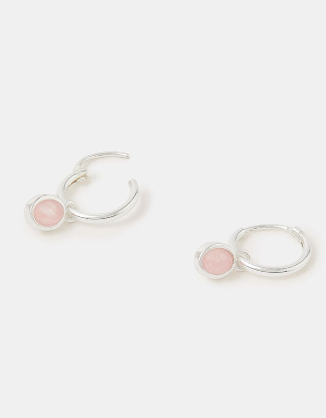 Sterling Silver Healing Stone Hoop Earrings, Pink (PINK), large