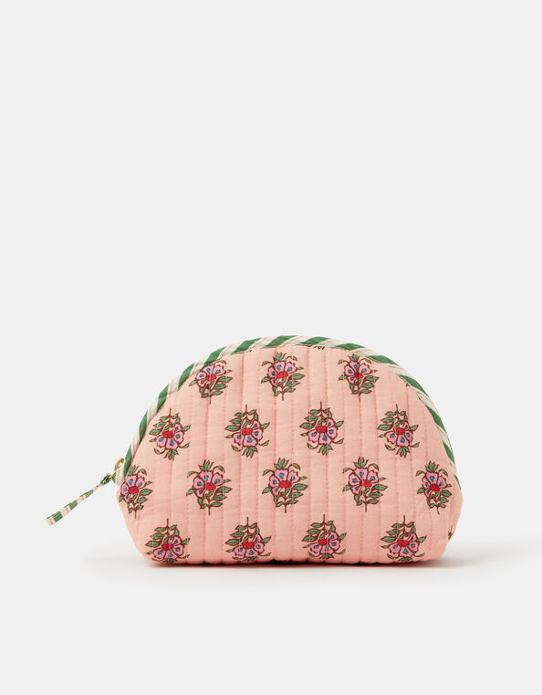 Floral Print Quilted Makeup Bag, , large
