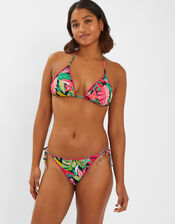Tropical Print Tie Side Bikini Bottoms, Black (BLACK), large