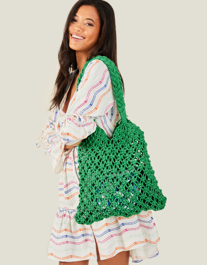 Open Weave Shopper Bag, Green (GREEN), large