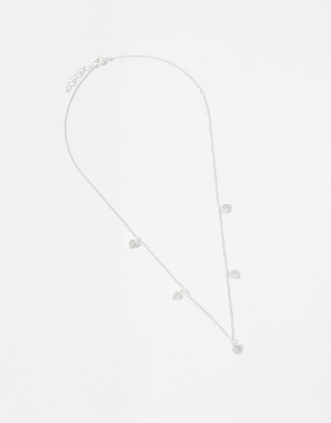 Sterling Silver Heart Station Necklace, , large