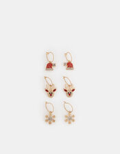 3-Pack Diamanté Christmas Charm Hoop Earrings, , large