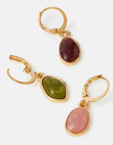 3-Pack Mini Resin Drop Hoop Earrings, , large