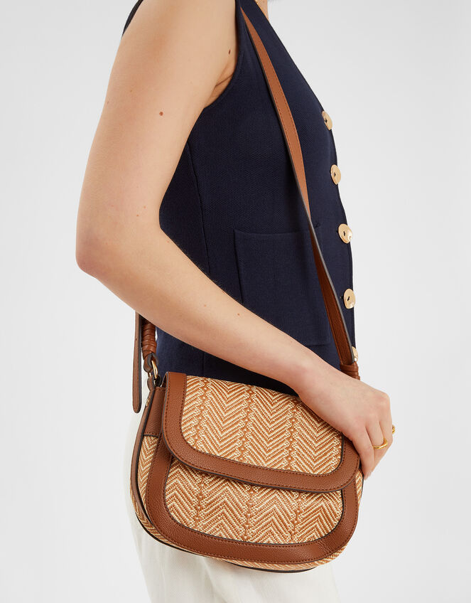 Woven Satchel Cross-Body Bag, Tan (TAN), large