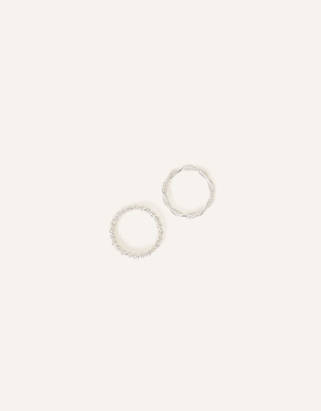 Sterling Silver-Plated Twist Rings Set of Two, Silver (ST SILVER), large