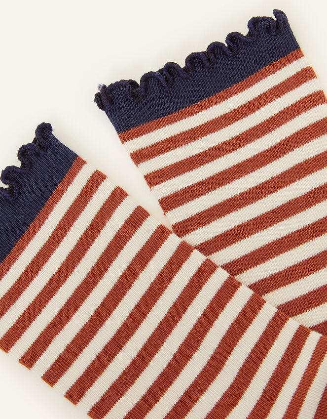 Stripe and Frill Socks, Brown (BROWN), large