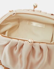 Ruched Satin Clip Frame Clutch Bag, Natural (CHAMPAGNE), large